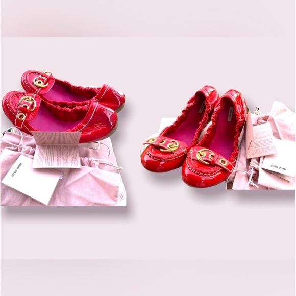 Miu Miu Flats Red Patent Leather + Box - Picture 8 of 11